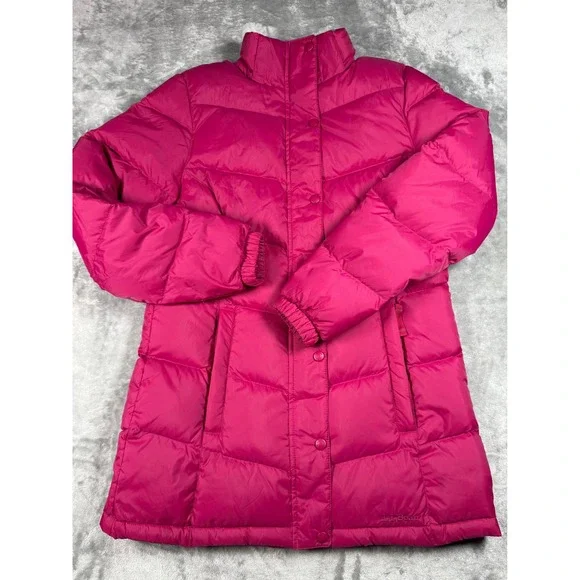 LL Bean Goose Down Puffer Coat Pink Full Zip Button Front XS Winter Jacket - Picture 1 of 10